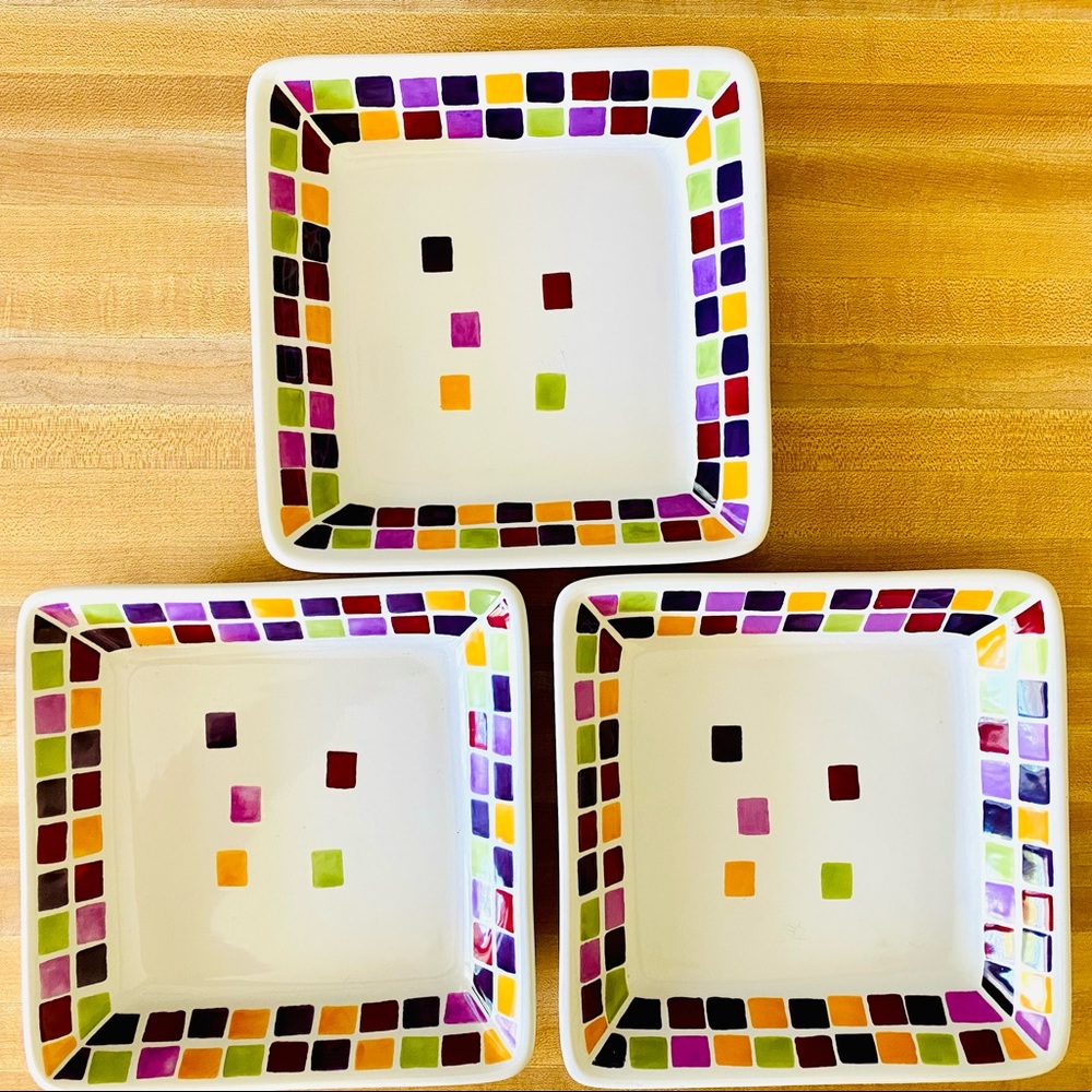 Pampered Chef Set of 3 Mosaic Tile Snack Plates 7” Substantially Made EUC